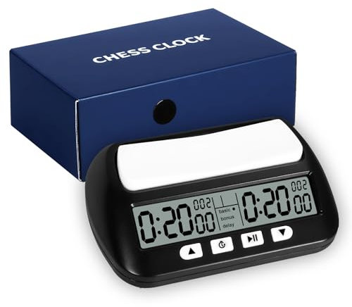 ​​USHOP Professionelle Digitale Schachuhr,​​Schachtimer mit ​​Digitale Multifunktionsanzeige – Countdown/Bonus/Delay-Anzeige,4-Tasten-Steuerung,Wettkampfdesign für Turniere & Brettspiele (Schwarz)​​
