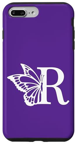 Letter R Capital Alphabet Butterfly Monogram Initial R Case for iPhone 7 Plus/8 Plus