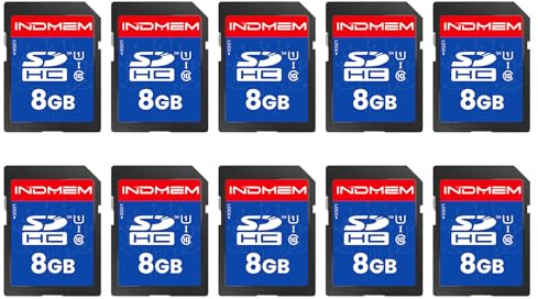 INDMEM - Tarjeta SD de 8 GB, paquete de 10 tarjetas de memoria flash UHS-I Clase 10 MLC, tarjetas digitales seguras de alta velocidad para cámaras, DSLR, cámaras de acción, almacenamiento fiable