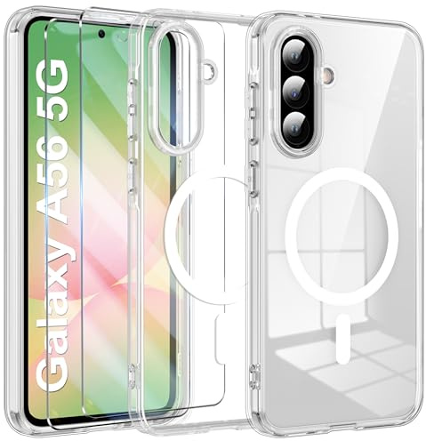 Opkiegrn für Samsung Galaxy A56 5G Hülle, Transparent | 2x Schutzfolie, Kompatibel mit MagSafe, Militärnorm Schutz Handyhülle, Stoßfest Durchscheinende SchutzHülle