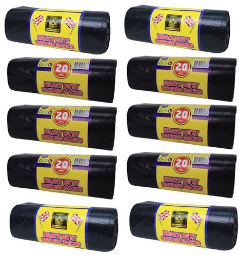 200 Heavy Duty Bin Bags – 75L Extra Strong Black Refuse Sacks – 10 Rolls of 20 – Leak-Proof Liners for Home, Office, Garden Waste