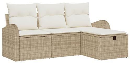 vidaXL Garten-Sofa-Set 4 pcs Beige und Creme 179 x 117 x 85 cm, Garten und Terrasse, modulare Lounge-Sofagarnitur, Rattan, UV-beständig für gemütliche Patios.