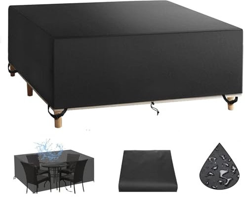 Strapazierfähige, wasserdichte Rattan-Gartenfell-Abdeckungen, 340 x 235 x 90 cm, Tisch- und Stuhlhussen mit Kordelzug, strapazierfähige Abdeckplane für Outdoor-Fell
