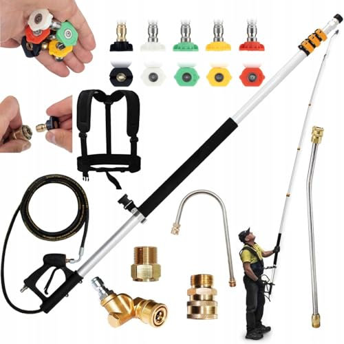 Rosfix Lance Télescopique 1,5–7,3m pour Nettoyeur Haute Pression – Aluminium, 275 Bar, 30 l/min | Avec Sangle et Buses | compatible avec nettoyeur haute pression Kärcher HD HDS