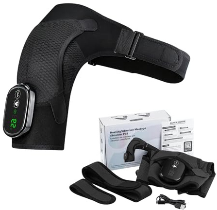 Almohada de masaje de hombro con calefacción inalámbrica con 3 ajustes de calor y vibración, soporte para el hombro con control de temperatura inteligente inalámbrico para aliviar el dolor de rigidez