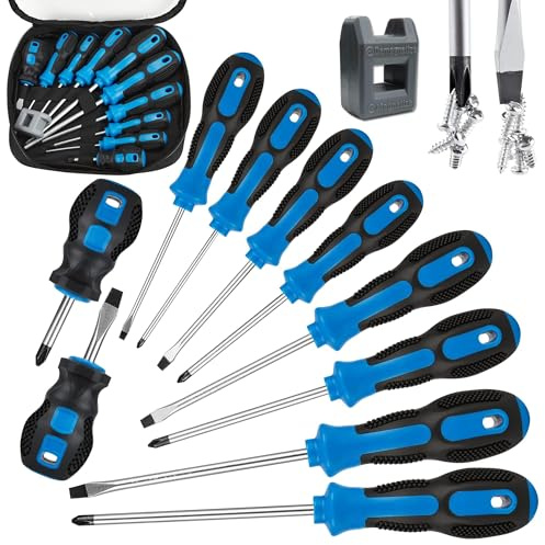 Magnetic Screwdriver Set 10PC,5 Phillips and 5 Flat Head Precision Screwdriver,Professional Cushion Grip and Non-Slip for Repair Home Improvement Craft（Blue）