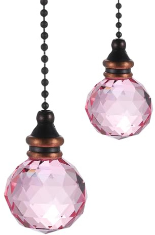 sourcing map 2Pack Ceiling Fan Pull Chain, 12 Inch Decorative Ornaments Crystal Pendant Pull Chain Extension for Ceiling Fans Light Lamp, Pink