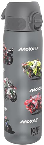 Ion8 MotoGP Mix De Pilotes Gourde, 500ml, Anti-Fuite, Facile à Ouvrir, Verrouillage Sécurisé, Lavable en Lave-vaisselle, Sans BPA, Poignée de Transport, S'adapte aux Porte-gobelets, Facile à Nettoyer