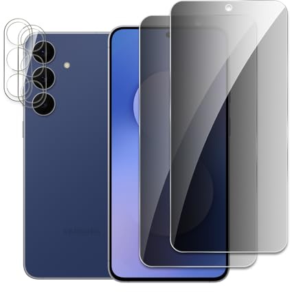 2 Stück Sichtschutz Schutzfolie Für Samsung Galaxy S25 FE mit 2 Stück Kamera Panzerfolie, Anti-Spy Schutzglas, 9H Härte, Anti-Kratzer, Anti-Öl, Anti-Bläschen, Einfache Installation