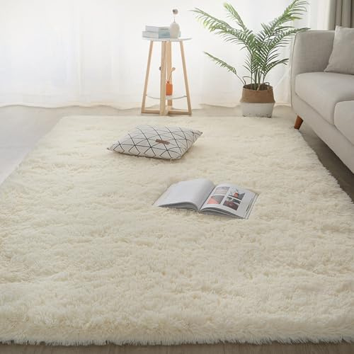 YUANWAN Hochflor Teppich Wohnzimmer 190 x 270 cm Waschbar Und rutschfest Hochflor Waschbarer Teppich Shaggy Teppiche Wohnzimmer für Schlafzimmer, Creme Farben