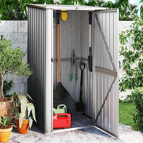 Gartenhäuschen Gartenhütte, Geräteschuppen Grau 118,5x97x209,5 cm Verzinkter Stahl für Outdoor Garten Terrasse