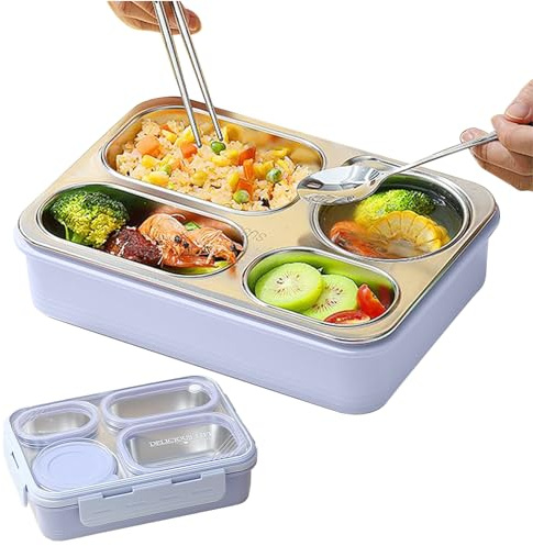 Portapranzo In Acciaio Inossidabile | Antigoccia Grande Capacità 4 Scomparti Contenitore,Portapranzo Per I Più Piccoli - per Picnic Campeggio Scuola All'aperto Viaggio Bambini Ragazzi e Ragazze