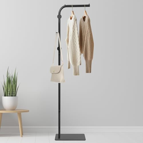 Garderobsställ av metall, L-format klädställ stabil med 3 krokar, fristående klädställ för kläder, hatt och handväska, i vardagsrummet, sovrummet eller kontoret – 39,5 x 25 x 170 cm