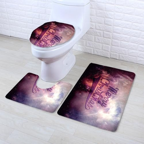 Badezimmermatte Elegante Lila Weihnachten rutschfeste Badmatte Waschbar Bath Mat Bad Vorleger Memory Schaum Badezimmerteppich U förmige WC Teppich Badteppich Set 45x75 cm