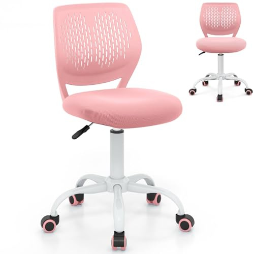 GYMAX Kids Desk Chair, Height Adjustable Study Chairs with PU Casters, Gas Lift, Children Swivel Computer Chair for School Home, Load Capacity 110kg (Pink)