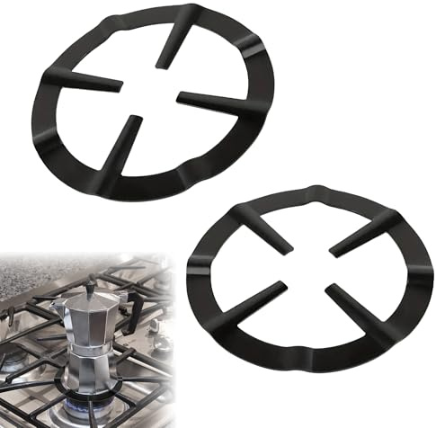 Cast Iron Universal Mocha Pot Stand, 2Pcs | Reducer Ring Holder, Metal, Heavy Duty, Fits Moka Expresso Coffee, Base Trivet for Gas Hob Stoves, Black