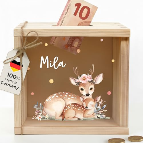 Little-Deco Spardose, Geldkassette, Sparbox, Geld sparen, 15x15cm | Sparschwein Kinder, personalisierte Geschenke Kinder, personalisierte Spardose, Holzspardose, Geschenk zur Geburt