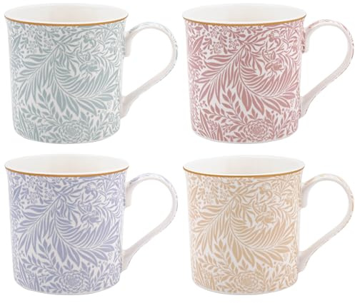 The Leonardo Collection Wm. Morris Larkspur Mug Set of 4 x 300ml | Fine China, Hot & Cold Drinks, Home & Office, Durable, Easy-To-Hold