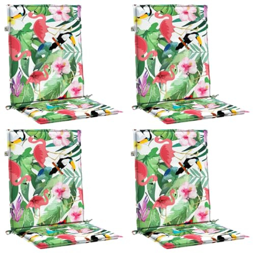 Tomostar Lot de 4 Coussins de Chaise de Jardin Dossier Bas, Coussin de Fauteuil Exterieur Jardin Multicolore Tissu 100x50x4 cm