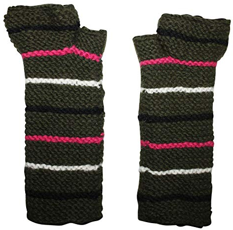 Freak Scene Armstulpen aus Wolle - Strickstulpen - oliv-grün mit Streifen - Pulswärmer mit Fleece