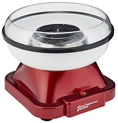 Cooks Professional Retro Edition Candy Floss Maker with Sticks | Carnival Funfair Style Cotton Candy Sweet Machine with Efficient Halogen Heating, Splash Guard & One Button Operation | Red