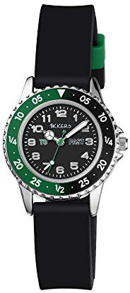 Tikkers Boy's Quartz Watch with Black Dial Analogue Display and Black Silicone Strap TK0139