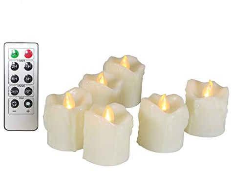Erosway Flammenlose Kerzen, realistisch Flackernde LED Teelichter elektrische Kerzen, 300 Stunden nonstop Leuchten mit Fernbedienung und 2/4/6/8 Stunden-Timer. Elfenbeinfarbe. 6 Stück/Paket