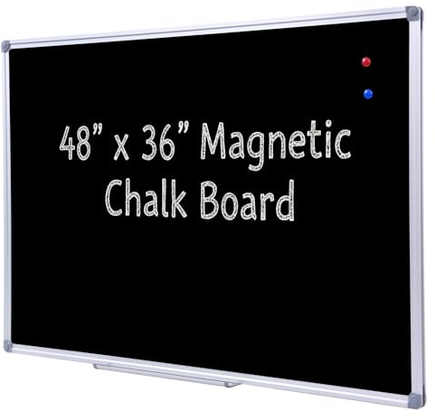 DexBoard 36 x 48 Inch School Large Black Chalkboard for Wall, Hanging Magnetic Black Board with Aluminum Frame and Marker Tray