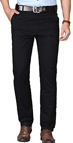 Kuson Homme Pantalon Anti-Rides Taille Haute Coton Tube Droite Décontracté Noir 44
