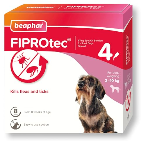 Beaphar - FIPROtec Spot-On for Small Dogs (2–10kg) - Kills Fleas & Ticks - Vet Strength Treatment - 4 Pipettes