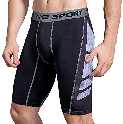 AMZSPORT Herr kompressionsshorts sportshorts som andas, korta byxor, löparbyxor, fitness, sportunderkläder, funktionella underkläder, Svart 8001-asin, XL