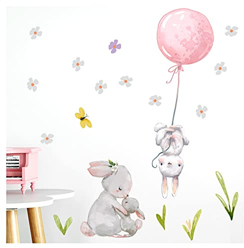 Little Deco Wandtattoo Hasen mit Ballon Rosa DL238