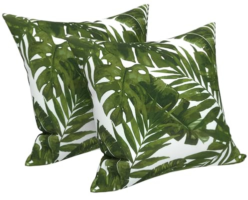 LVTXIII 2 Pack Outdoor Pillow Covers ONLY 18x18 Inch, Water-Repellent Square Decorative Cushion Covers for Patio Furniture, Garden, Sofa, Palm Green