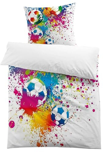 MUSOLEI Fussball Bettwäsche 135x200 Jungen Kinderbettwäsche Fussball Mikrofaser-Polyester 3D Druck für Jungen Bettbezug und 1 Kissenbezug 80x80cm für Kinder, bunt
