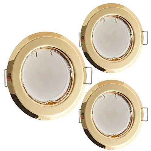 HCFEI Flache LED Einbaustrahler ultra flach Gold farbig Rund mit LED Spot Modul 230V I 3W 320 Lumen I 120°Abstrahlwinkel I Dimmbar I 55 mm Einbauloch I Einbauleuchte rund (3er - Warmweiß)