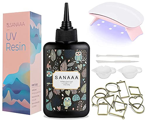 SANAAA Kit de Resina UV 100g con lámpara UV de 6 W,Resin para Aretes