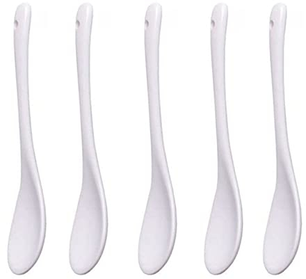 Anawakia 5 Stück Weiß Porzellan Eierlöffel Keramiklöffel Kaffeelöffel Dessertlöffel Mokkalöffel Dip Löffel