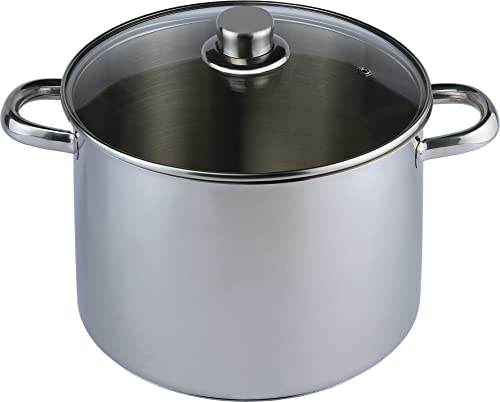 aro Pentola multiuso con coperchio in vetro, acciaio inox 18/8, Ø 24 cm, 9 L, adatta per induzione, argento