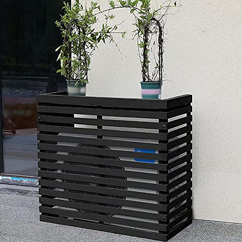 Cache Climatiseur Exterieur, Cache Pompe A Chaleur Exterieur Support De Climatiseur En Bois Support De Fleur Couvre Des Clôtures D'écran De Confidentialité De Stand 85x35x80cm Noir