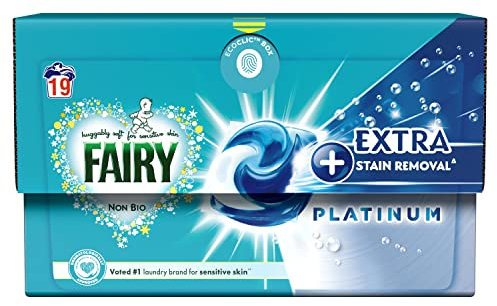 Fairy Non Bio PODS® Washing Liquid Laundry Capsules 19 Washes, Platinum, With Extra Stain Removal For Sensitive Skin
