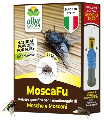 Albagarden - Polvere Altamente Attrattiva Acchiappa Mosche E Mosconi - Naturale - Per Disinfestazione - Trappola Ricarica Per Uso Esterno E Interno 2 X 50 gr