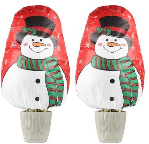 2 Packs Christmas Snowman Garden Fleece Frost Protection for Plants with Drawstring, 39x31 Plant Covers for Outdoor Plants Winter, Rip Resistant Shrubs Fruit Trees Warm Jacket