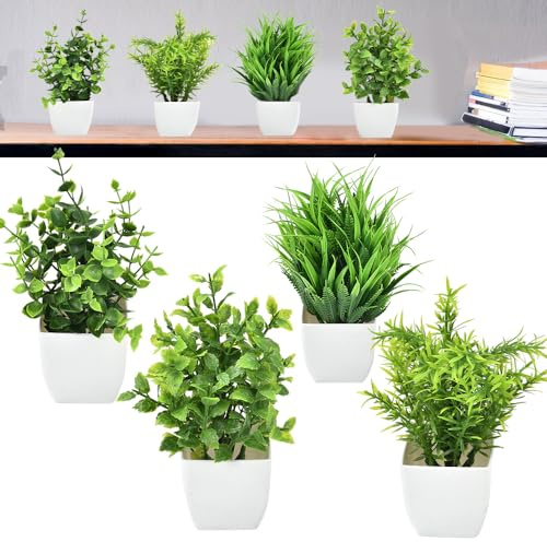 CAREDGO Künstliche Pflanzen im Topf Gefälschte Pflanzen Plastikpflanzen | Fake Pflanzen Grüne Gras aus Kunststpff Mini Künstliche Pflanzen Deko Artificial Plant Klein als Deko, 18 *6.5 *6.5cm