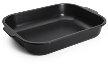 WOLL – Bratreine 38 x 30 cm, 8 cm hoch – Antihaft-Auflaufform aus aluminisiertem Stahl mit Silikongriffen – PFAS-frei – backofenfest bis 260 °C – große Bratform schwarz