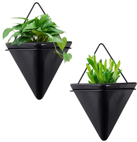 Yeory Wall Planter 2PCS 6 Inch Triangle Wall Mount Ceramic Planter Punch-Free Geometric Hanging Hydroponic Pots Wall Decor for Succulent, Cactus, Faux Plants, Hanging Planter