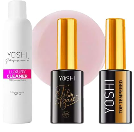 Yoshi - Kit de cuidado de uñas Luxury Cleaner, 500 ml, 10 ml y base de fibra nº 3, 10 ml, para manicura duradera