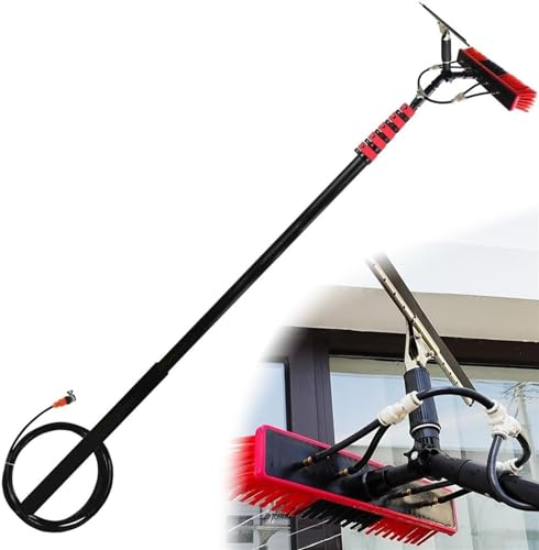 Asta di pulizia pannello solare fotovoltaico Wash Spazzolone Kit Spazzola Vetri,strumento telescopico per lavaggio spruzzo acqua prolungata,kit spazzola finestra,per tetti,serre ( Size : 30FT/9.0m )