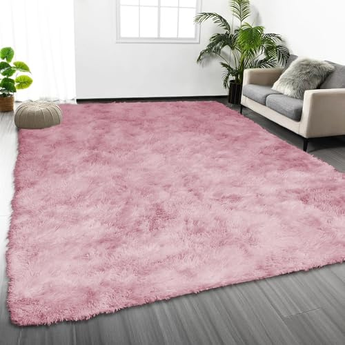 Oxford Homeware Rugs Living Room – Tie-Dye Pink Lilac Area Rugs for Bedroom, Hallway Runner 80x150 cm Anti Slip – Modern Super Soft Plush Carpets Fluffy Shaggy Non Shedding Bedside Rug