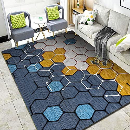 Teppich Gelbe Geometrie Flauschig Kurzflor,Mikrofaser Super Weich,Anti-Rutsch,Waschbar,Teppich Webteppich Für Wohnzimmer,Flur,Schlafzimmer Teppichläufer 120X160Cm