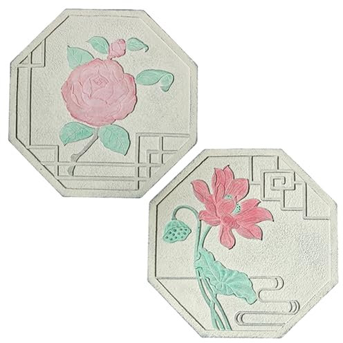 Kamelie & Lotusblumenmuster Garten Trittstein Kit Achteckiger Pflasterstein für Innen Außen Dekor Rasen Hof Dekorativer Gehstein